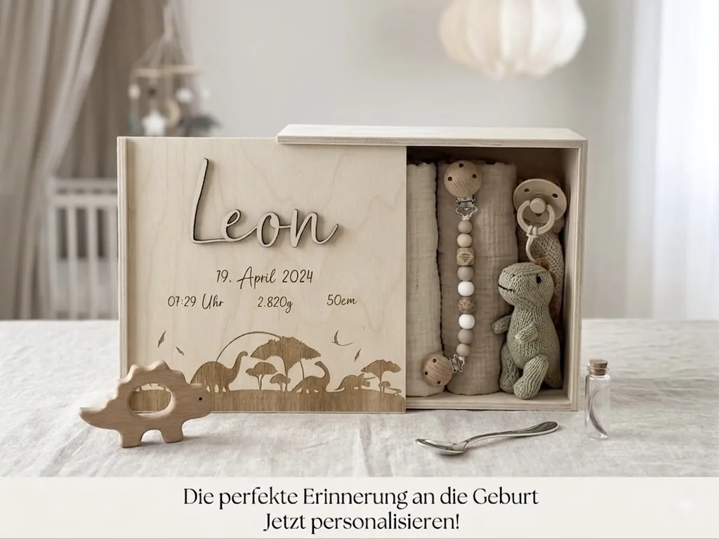 Personalisierte Erinnerungsbox zur Geburt – Lasergravur