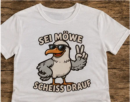 Bedrucktes Shirt ‚Sei Möwe‘ – Sublimationsdruck